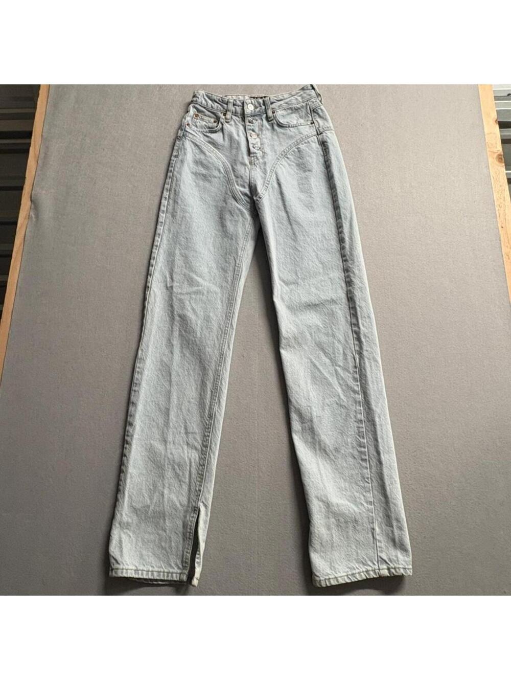 Piral Jeans Womens Small Light Wash Denim High Rise Button Fly Split Hem